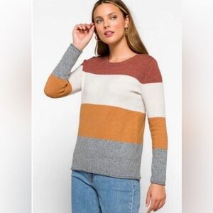 Women’s Colorblock Crewneck Sweater - Red, Cream, Orange, Gray